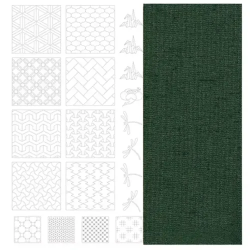 Sashiko paneel voorbedrukt | Donkergroen 110x60