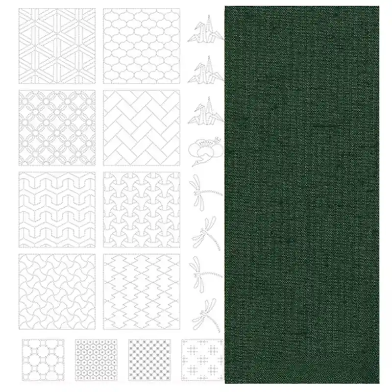 Sashiko paneel voorbedrukt | Donkergroen 110x60